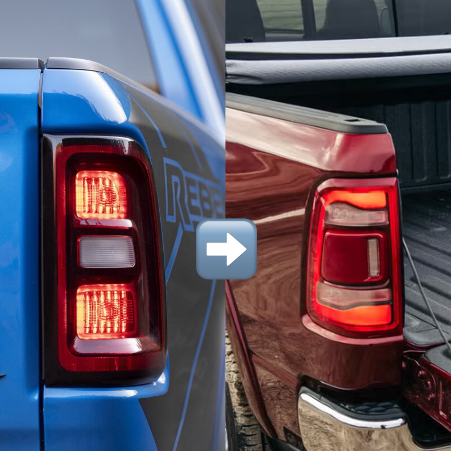 2025+ RAM 1500 OEM INCANDESCENT TAIL LIGHT TO 2019-2024 OEM LED TAIL LIGHT ADAPTERS