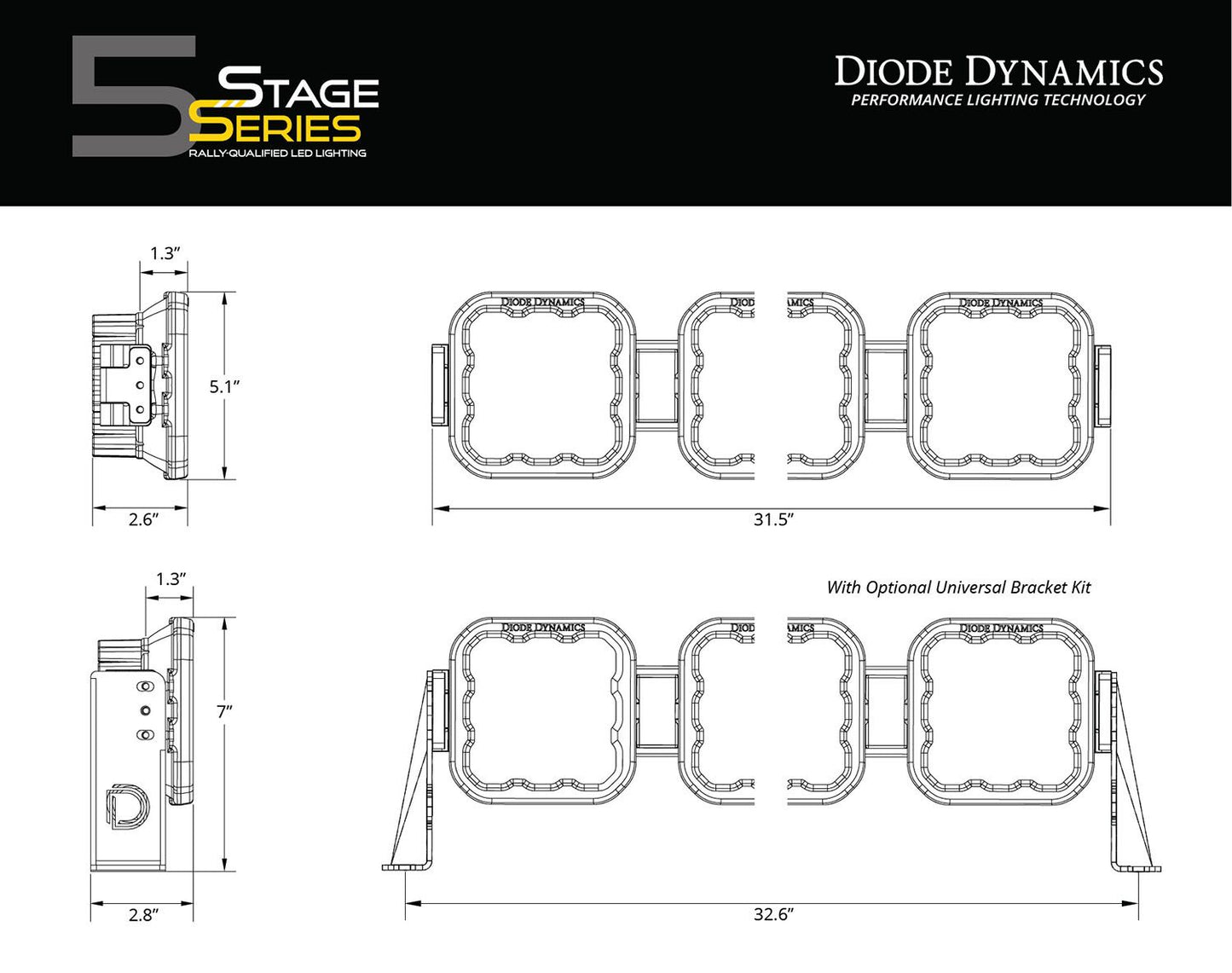 Diode Dynamics SS5 CrossLink 5-Pod 31.5" LED Light Bar (Yellow)