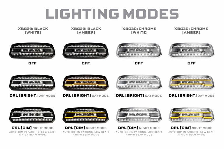 2013-2018 Ram 1500/2500/3500 MORIMOTO XBG LED DRL GRILLE (White or Amber)