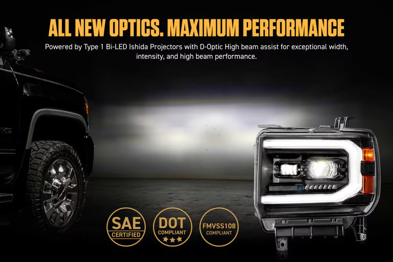 Morimoto XB Evo Hybrid LED Projector Headlights: GMC Sierra 2014-2018 1500 2015-2019 HD 2500/3500