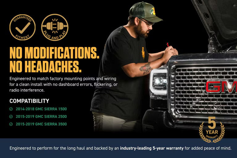 Morimoto XB Evo Hybrid LED Projector Headlights: GMC Sierra 2014-2018 1500 2015-2019 HD 2500/3500