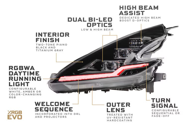 Morimoto XRGB Evo LED Projector Headlights: Nissan 370Z 2009-2021