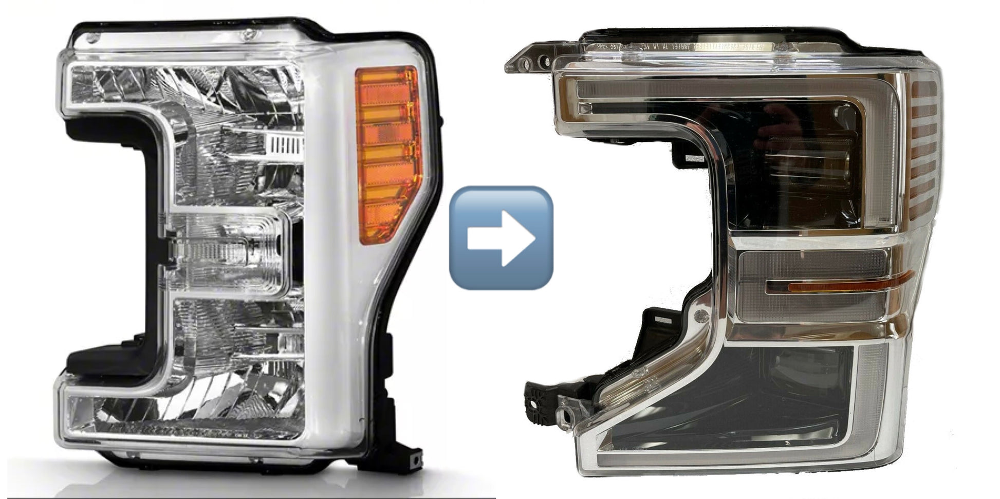 WOLFX Headlight Set For 2017-2019 Ford F250 F350 F450 F550 Super Duty – Chrome Housing, Clear Lens, DOT/SAE