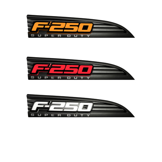 2011-2016 Ford F250 Illuminated Emblems Driver/Passenger Fender Emblems in Black Chrome - Illuminates in AMBER, RED, & WHITE