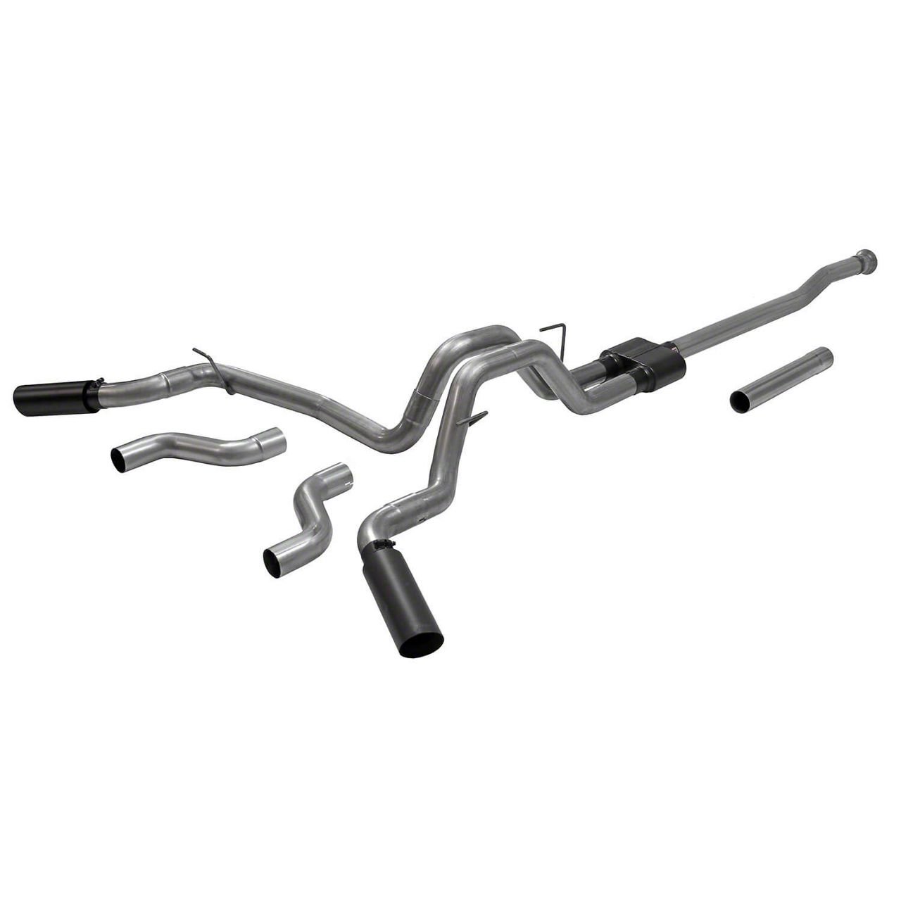 Flowmaster Outlaw Dual Exhaust System with Black Tips; Side/Rear Exit (21-23 3.5L EcoBoost F-150, Excluding Raptor & Tremor)