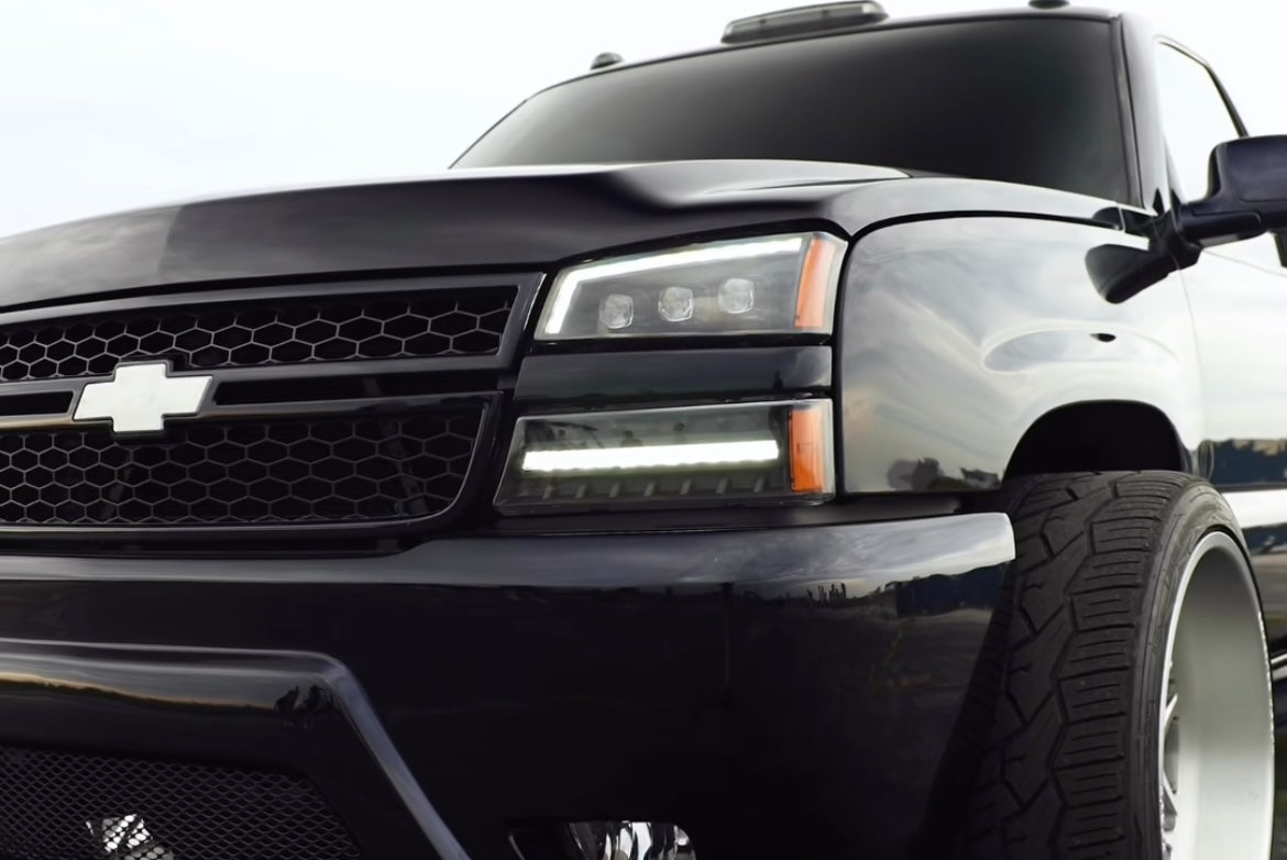 G-PLUS Black Housing LED DRL Headlights For 2003-2007 Chevy Silverado – Bumper Lamps, Clear Lens