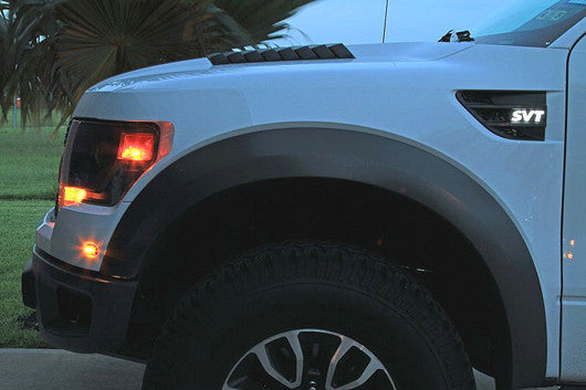 2009-2014 Ford F150 SVT RAPTOR Illuminated Emblems Includes Driver/Passenger Side Fender Emblems in Black - SVT in WHITE ILLUMINATION